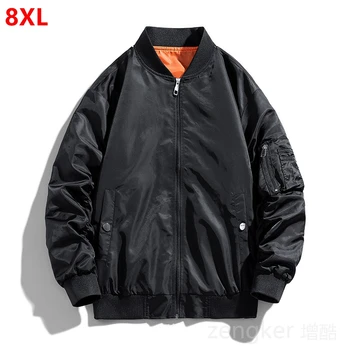 Осенняя мужская куртка размера плюс, мужской свободный бейсбольный воротник, мужская куртка большого размера, мужская куртка-бомбер, мужская 8XL 7XL Изображение