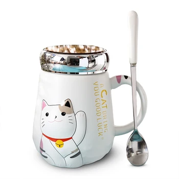 Милая Корейская Кружка, Покрытая Ложкой, Студенческая Офисная чашка для питья, Детская Милая Чашка для кофе и молока с большим животом Catoon Изображение