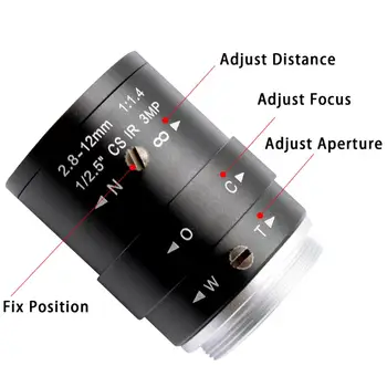 Мегапиксельный объектив камеры безопасности HD с переменным фокусным расстоянием 2,8-12 мм, ручной зум и фокусировка, крепление CS Изображение