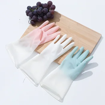 Водонепроницаемые резиновые тонкие перчатки, прочные латексные перчатки для уборки кухни, Износостойкие резиновые перчатки для мытья посуды, работы по дому Изображение