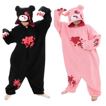 Мрачный Кровавый Медведь Новый Черный Розовый Косплей Костюм Флисовые Комбинезоны С Животными Пижамы Для Взрослых Косплей Костюм Пижамы Пижамы Оптом Изображение