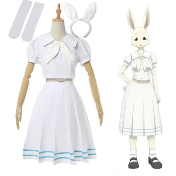 Аниме Beastars Haru Косплей Костюм Белое платье White Rabbit Haru JK Форменное платье для женщин, девочек, костюм для вечеринки на Хэллоуин, парики Изображение