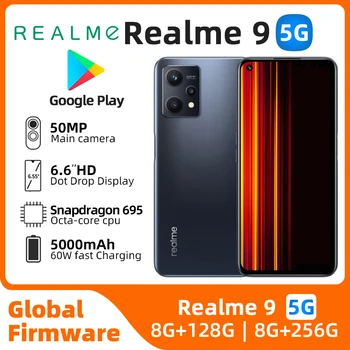 Смартфон Realme 9 5g Snapdragon 695 с 6,6-дюймовым экраном 120 Гц, 50-мегапиксельной камерой, 5000 мАч, 60 Вт, Зарядка Android, оригинальный подержанный телефон Изображение
