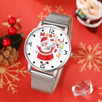 Рождественские женские модные часы; Повседневные часы из нержавеющей стали; Женские кварцевые наручные часы с простым циферблатом; Часы для платья Montre Femme Изображение
