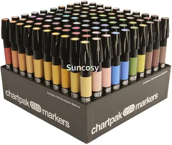 Рекламный маркер Оригинальный Chartpak, с тремя наконечниками, 100 разных цветов, 1 комплект (AD100) Изображение