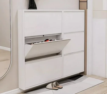 Скандинавский ультратонкий вращающийся обувной шкаф для дома с маленькой дверью, узкий витринный шкаф, Стальная современная мебель Sapateira Изображение