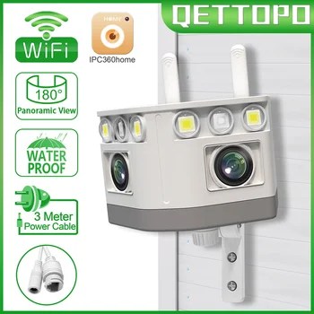 Qettopo 4K 8MP WIFI Двухобъективная Наружная Камера 180 Ultra Wide View Panoramic AI Human Tracking Security Bullet Camera Изображение