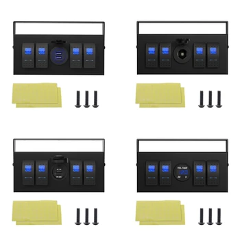 Y1UB Водонепроницаемая коробка переключателей на 4 группы с двойным USB и вольтметром, подходящая для лодок, внедорожников и грузовиков, долговечная Изображение