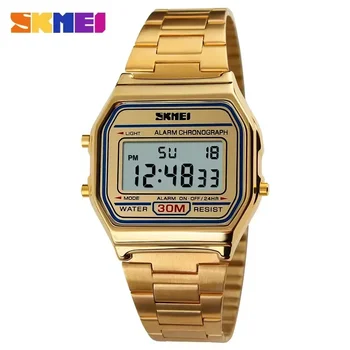 SKMEI 1123 Часы со светодиодным дисплеем 3 бар Водонепроницаемые цифровые часы reloj hombre для повседневной спортивной моды Мужские Ремешок из нержавеющей стали Изображение
