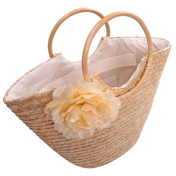 Женская соломенная сумочка, плетеная в цветочек, летняя пляжная сумка-мессенджер, корзина для покупок, кошелек Изображение