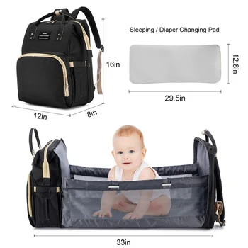 Переносная кроватка, рюкзак с подгузниками, сумка для мамы, большая сумка для беременных, многофункциональная водонепроницаемая дорожная сумка для подгузников 기저귀가방 Изображение