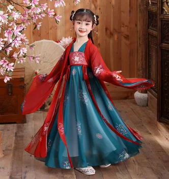 Новое Ретро китайское платье Hanfu, Имитирующее Платье для девочек китайской династии Тан Изображение