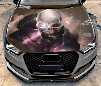 Обертывание капота автомобиля черепом, полноцветная виниловая наклейка, наклейка со скелетом # 2 Изображение