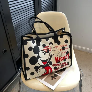 Холщовая сумка-тоут Disney Mickey Mouse, женская сумка-тоут 2023, новая сумка с мультяшной Минни, сумка для покупок, сумка для студентов колледжа Изображение