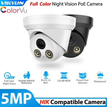Vikylin Outdoor Security IP Camera 5MP Для Hikvision Совместимая Полноцветная Камера Ночного Видения ColorVu POE Surveillance Cam IP67 Turret Изображение