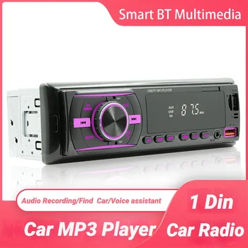 Универсальное Автомобильное Радио 1 Din Bluetooth Авторадио Стерео 12V MP3 Аудиоплеер В приборной панели AUX/FM/USB/BT Поддержка Поиска Автомобильного Голосового Помощника Изображение