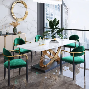 Скандинавский свет, Роскошные обеденные столы из шифера, Современный простой домашний обеденный стол для небольшой квартиры, Дизайнерские Офисные столы для переговоров Изображение