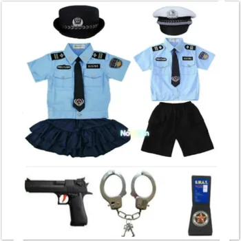 Новые дети, униформа полицейского полицейского на Хэллоуин, полицейский костюм для косплея для мальчиков и девочек, полицейский костюм для косплея с наручниками Изображение