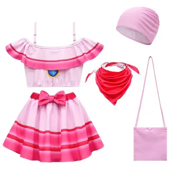 2023 Новый Косплей Cossky Children Princess Peach, Милое розовое платье для девочек, купальник, костюмы-слинги, Карнавальный костюм на Хэллоуин Изображение