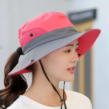 Летняя женская уличная солнцезащитная шляпа с конским хвостом, панама, солнцезащитная солнцезащитная шляпа, Дышащая альпинистская шляпа, солнцезащитные шляпы для женщин Изображение