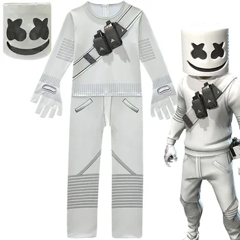 Для мальчиков и девочек DJ Music Marshmelloo Косплей-боди, костюм на Хэллоуин с маской, комбинезон, боди, карнавальная одежда для вечеринок Изображение