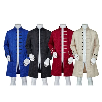 Мужской средневековый викторианский костюм 18 века, стимпанк, готический жакет, костюм королевского военного офицера в стиле колониального барокко для мужчин Изображение