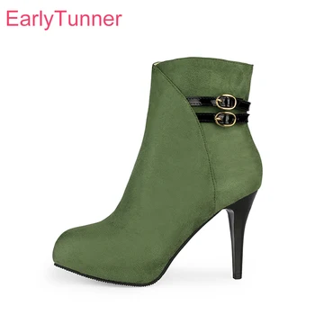 Зимние Милые Зеленые Черные женские ботильоны для верховой езды, модные женские туфли на высоком каблуке, большие размеры 12 32 43 45 50 Изображение