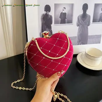 Сумочка в форме сердца, женская красная свадебная сумочка 2023, Новые женские сумки для вечеринок, милые сумки через плечо с цепочкой, сумка в форме сердца Изображение