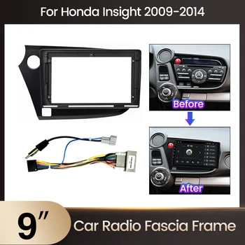 Автомобильная рама Аудио Адаптер для монтажа на приборной панели, лицевая панель 9 дюймов для HONDA INSIGHT 2009 + Двойной Din-радиоплеер, 16-контактный кабель питания Изображение