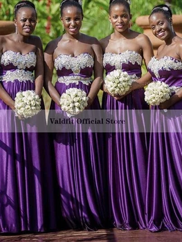 Длинные Женские фиолетовые атласные платья подружек невесты A Line 2022, свадебное платье с корсетной спинкой, Vestido Dama De Honor Largo Изображение