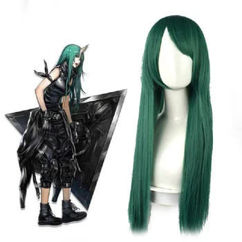 Игра Arknights Парик Хошигума для женщин обычный ежедневный 100 см длиной зеленые синтетические волосы Косплей парики + шапочка для парика Изображение