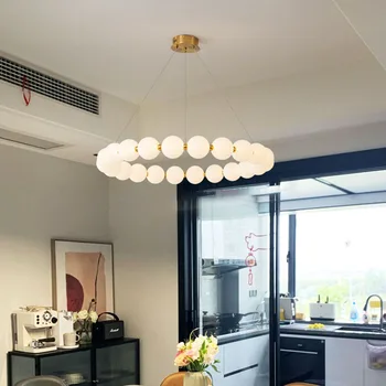 Потолочная люстра Nordic LED с круглым кольцом для гостиной Столовой спальни Центральный стол Акриловый Золотой Подвесной светильник Декор Изображение