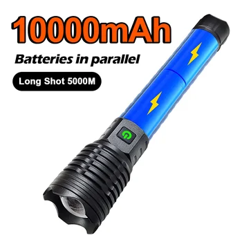 1000000LM Высокомощные светодиодные фонари с Usb-аккумулятором, мощный светодиодный сверхяркий фонарь, батарея 10000 мАч, уличный фонарь Изображение