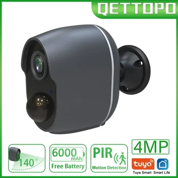Qettopo 4MP WIFI Камера PIR Обнаружение Движения Встроенный Аккумулятор Домашняя Камера Видеонаблюдения ИК Ночного Видения Tuya Smart Изображение