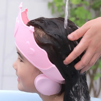 Мягкая шапочка для душа, регулируемая шапочка для мытья волос Для детей, защита ушей, Безопасный детский шампунь для купания, защита головы от душа. Изображение