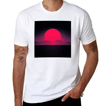 Synthwave Sunset, футболки, мужская одежда с аниме, быстросохнущая рубашка, футболка большого размера, забавные футболки для мужчин Изображение