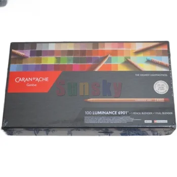 Коробка Caran D'Ache Luminance Box - набор из 100 цветов, включающий 1 блендер для карандашей, 1 полноценный блендер. Мягкий 3,8 мм, гладкий и стойкий грифель. Изображение
