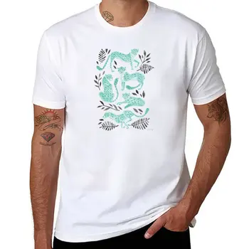 Новая коллекция Cheetah – футболки в мятно-черной палитре, футболки для мальчиков, футболки с графическим рисунком, винтажные футболки, черные футболки для мужчин Изображение
