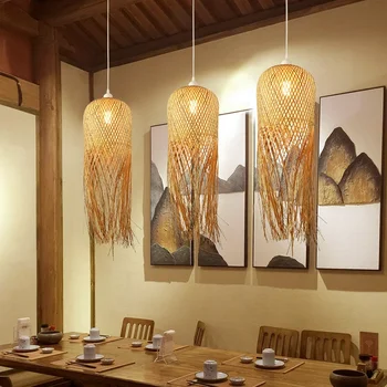 Бамбуковая люстра Китайский Дзен чайная комната Свет Ресторан Юго-Восточной Азии отель типа 