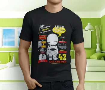 Новая крутая мужская черная футболка Marvin для автостопщиков по Галактике Изображение