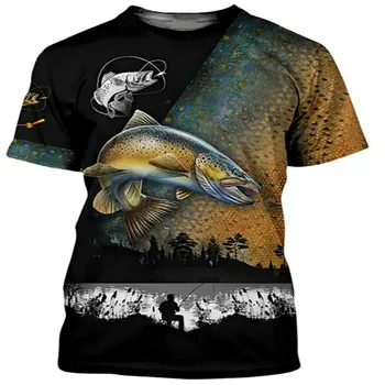 2023 Новая Летняя мужская футболка для рыбалки, женская футболка с 3D-принтом, модная футболка с круглым вырезом и короткими рукавами, Забавная футболка, Новый Летний Стиль Изображение