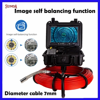 Диаметр кабеля 7 мм Система безопасности для осмотра канализационных труб с 9-дюймовым ЖК-экраном, эндоскоп, водонепроницаемая камера, видеорегистратор, самобалансирующаяся видеозапись Изображение