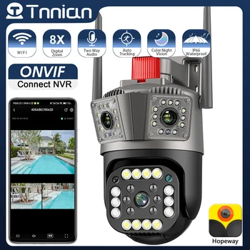 Tnnian 6K 12MP Трехобъективная WIFI PTZ-Камера С Тремя Экранами AI Слежения за человеком Наружная 9-Мегапиксельная IP-Камера Видеонаблюдения ONVIF Изображение