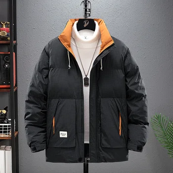 Новинка 2023 года, мужская осенне-зимняя удобная куртка с хлопковой подкладкой, высококачественная бейсбольная куртка на теплом утолщенном пуху с капюшоном, одежда Изображение