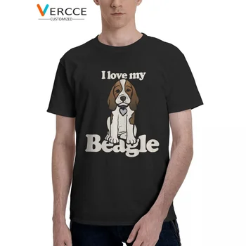 Футболка I Love My Beagle, хлопковые футболки высокого качества, одежда с круглым вырезом, Футболка для мужчин, Женский подарок Изображение