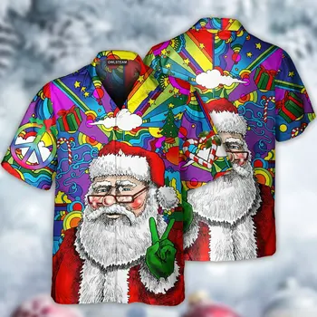 Рождественский Санта Клаус, Снеговик, Елка, Гавайские Мужские Рубашки С 3D Принтом, Топы С Коротким Рукавом, Одежда Для Летних Праздников, Социальный Цветочный Изображение