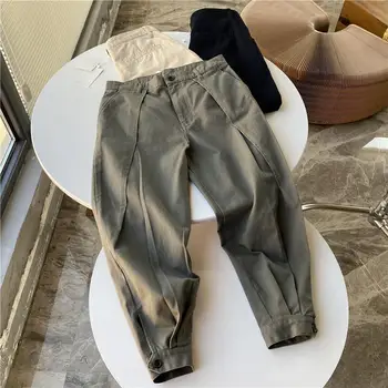 Трехмерный плиссированный дизайн Harlan, весенне-осенний тренд, хлопковые однотонные прямые брюки, закрытые повседневные брюки для мужчин Изображение