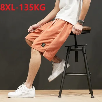 летние мужские шорты-карго, спортивные повседневные брюки в корейском стиле, эластичные брюки для скейтборда большого размера 6XL 7XL 8XL. Изображение
