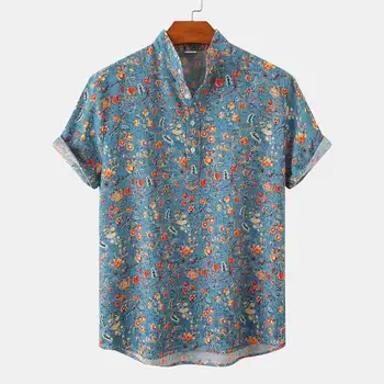 Новая летняя пляжная рубашка с цветочным рисунком, винтажная рубашка с короткими рукавами, рубашка с камуфляжным принтом для мужчин Изображение