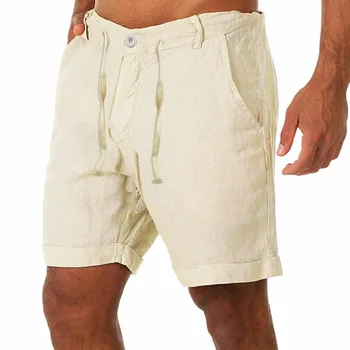 Весенне-летние повседневные шорты, мужские модные хлопковые льняные шорты с карманами, короткие брюки, мужская одежда, спортивные штаны шорты мужские Изображение